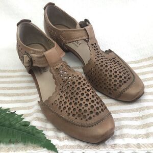 Josef Seibel Laser cut Taupe Leather Mary Janes Comfort Shoes